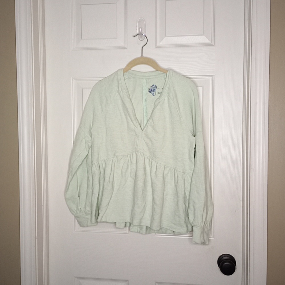 Anthropologie Pilcro Long Sleeve Baby Doll Top Sz. Small Mint Green - Picture 2 of 8